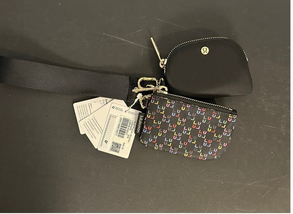 NWT Lululemon Dual Pouch Wristlet Monogram Multi-Color Logo / Black